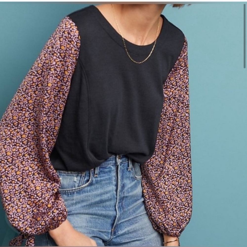 Anthropologie Maybelle Floral Tie Sleeve Top